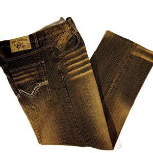 FIVE ELEMENTZ JEANS  34 x 30  Baggy  Blue/Gold Denim  Skater  Pkt Stitch Y2K EUC